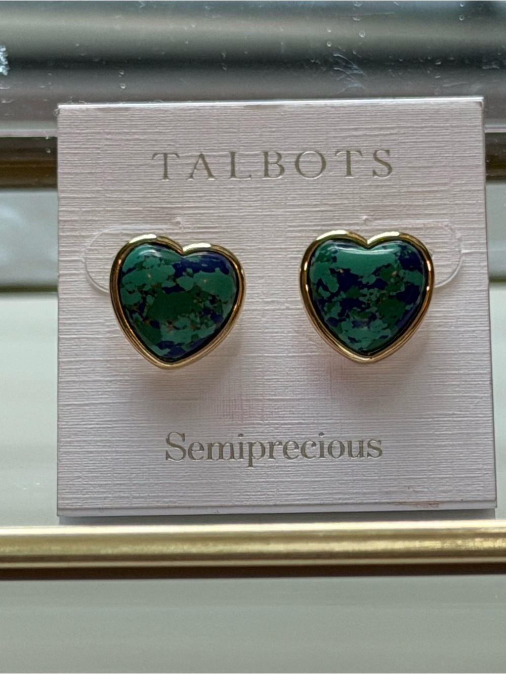 Talbots Heart Stud Earrings w/Semiprecious Stones Set in Gold-tone Setting
